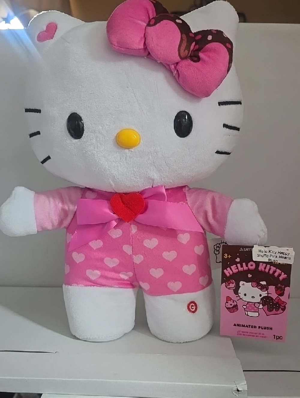 Hello Kitty Animated Pink and White Heart Plush with Bow